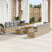 vidaXL 11-delars Trädgårdsoffset med kuddar Beige Poly Rattan Akacia, ...