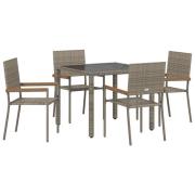 vidaXL 5-delat trädgårdsmatsalsset Grå Poly Rattan, vidaXL stapelbara ...