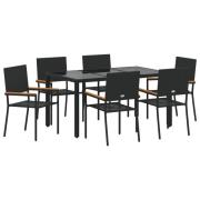 vidaXL 7-delad Trädgårds Matsalsset Svart Poly Rattan, vidaXL Stapelba...