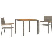 vidaXL 3-delat trädgårdsmatbord grå poly rattan, vidaXL stapelbara trä...