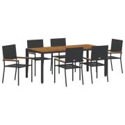 vidaXL 7-delat trädgårds matsalsset svart poly rattan, vidaXL stapelba...