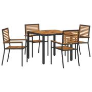 vidaXL 5-delars trädgårdsmatsal svart poly-rattan akacia, vidaXL stape...