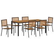 vidaXL 7-delars trädgårds matsalsset svart poly rattan akacia, vidaXL ...