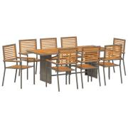 vidaXL 9-delat Trädgårdsmöbelset Grå Poly Rattan Akacia, vidaXL Stapel...