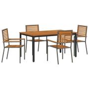 vidaXL 5-delat trädgårdsdining set Grå Poly Rattan Akacia, vidaXL Stap...