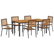 vidaXL 7 Delars Trädgårds matgrupp Svart Poly Rattan Akacia, vidaXL St...