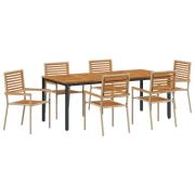 vidaXL 7-delad trädgårdsmatsats Beige Poly Rattan Akacia, vidaXL Stape...