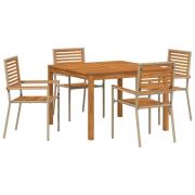 vidaXL 5-delat trädgårdsmöbelset Beige Poly Rattan Akaciaträ, vidaXL S...