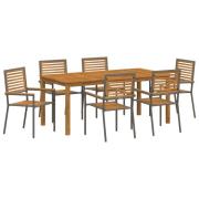vidaXL 7-delat trädgårdsmatbord Grå Poly Rattan Akacia, vidaXL stapelb...