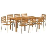 vidaXL 9 Delars Trädgårdsset Beige Poly Rattan Akacia, vidaXL Stapelba...
