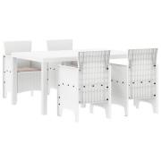 vidaXL 5-delat trädgårdsset med kuddar Vit Poly Rattan