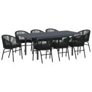 vidaXL 10-delat trädgårdsmöbelset med kuddar Svart Poly Rattan, vidaXL...