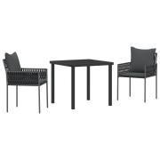 vidaXL 3-delars Trädgårds Matgrupp med Kuddar Svart Poly Rattan