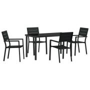 vidaXL 5-delat Trädgårdsmöbelset Svart HDPE