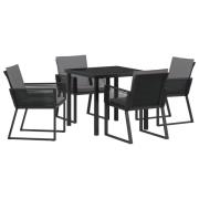 vidaXL 5-delars Trädgårdsdining-set med Kuddar Svart Poly Rattan