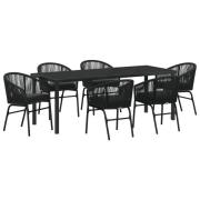 vidaXL 7-delars Trädgårdsmatbordset Svart Poly Rattan