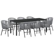 vidaXL 9-delat Trädgårdsdining Set Grå Poly Rattan