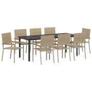 vidaXL 9 Delat Trädgårdsmatsalsset Beige Poly Rotting