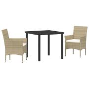 vidaXL 3-delat Trädgårdsdining Set Beige Poly Rattan