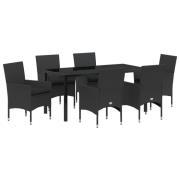 vidaXL 7-delat Trädgårdsmatsalsset med kuddar Svart Poly Rattan, vidaX...