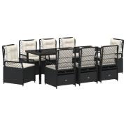 vidaXL 9-delars Uteplats Matbord Set Svart Poly-konstrotting