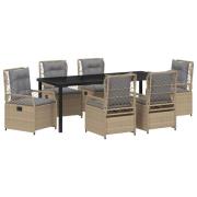 vidaXL 7-delat trädgårdsdineringsset Beige Poly Rattan