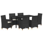 vidaXL 7-delat trädgårdsset med dynor svart poly rattan