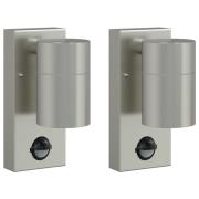 vidaXL Utomhusvägglampor med sensor 2 st Silver rostfritt stål IP44