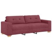 vidaXL 3-sitssoffa Vinröd 180 cm Tyg