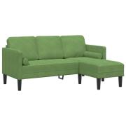 vidaXL 3-sitssoffa med chaise longue L-formad ljusgrön 160 cm sammet