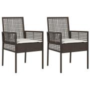 vidaXL Trädgårdsstolar 2 st med Kuddar Brun Poly Rattan