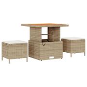 vidaXL 3-delat utemöbelset med kuddar Beige Poly Rattan Akacia
