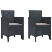 vidaXL trädgårdsstolar med dynor 2 st Antracit Poly Rattan