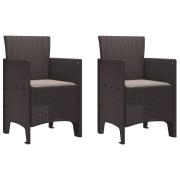 vidaXL Trädgårdsstolar med Kuddar 2 st Bruna Poly Rattan