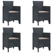 vidaXL Trädgårdsstolar med Kuddar 4 st Antracit Poly Rattan