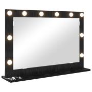 vidaXL Spegel med LED-ljus Svart Ek 80x55x18 cm