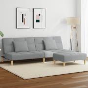 vidaXL Bäddsoffa 2-sits med fotpall ljusgrå tyg