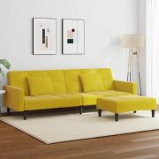vidaXL Bäddsoffa 2-sits med fotpall gul sammet