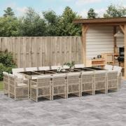 vidaXL Matgrupp för trädgården med dynor 17 delar beige konstrotting