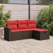 vidaXL Loungegrupp för trädgården med dynor 4 delar konstrotting brun