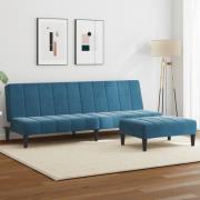 vidaXL Bäddsoffa 2-sits med fotpall blå sammet