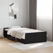 vidaXL Sängram med lådor svart 75x190 cm konstruerad trä