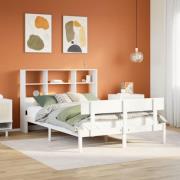 vidaXL Säng med bokhylla utan madrass vit 140x190cm massiv furu