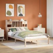 vidaXL Säng med bokhylla utan madrass 135x190cm massiv furu