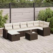 vidaXL Loungegrupp för trädgården med dynor 8 delar brun konstrotting