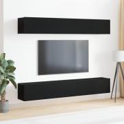 vidaXL 4-delars TV-bänk Set Väggmonterat Svart Ek Konstruerat Trä