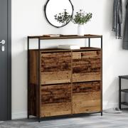 vidaXL Skoskåp med 4 Flip-Lådor Gammalt Trä 100x34x112 cm