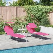 vidaXL 2 st Fällbara solstolar med solskydd - Rosa 600D Oxford-tyg