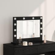 vidaXL Vanity Spegel med LED-ljus Svart Ek 60x45x18 cm