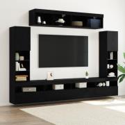 vidaXL 8-delad TV-väggmodul med LED Svart Ek Konstruerat trä